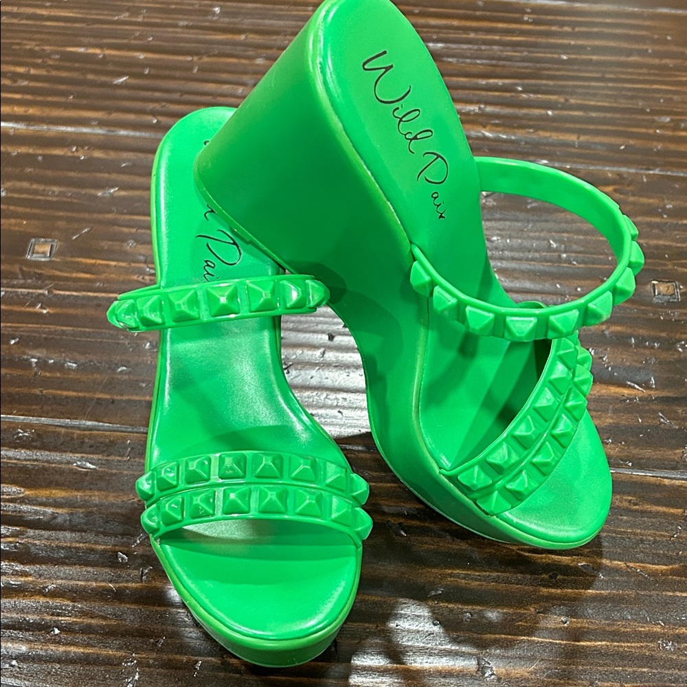 Wild Pair Vibrant Green Studded Wedges